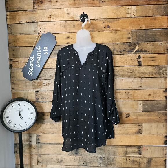 Maurices women's lightweight long sleeve black top w small white pattern size L - Picture 1 of 12